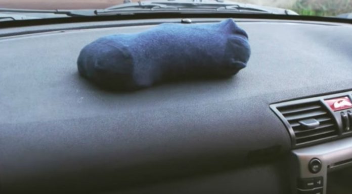 sock on car dashboard