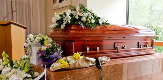 elderly couple single casket