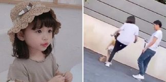 mom kicking 3-year-old daughter